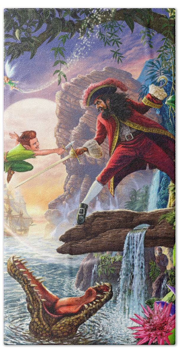 Peter Pan and Captain Hook Hand Towel by MGL Meiklejohn Graphics Licensing  - Pixels