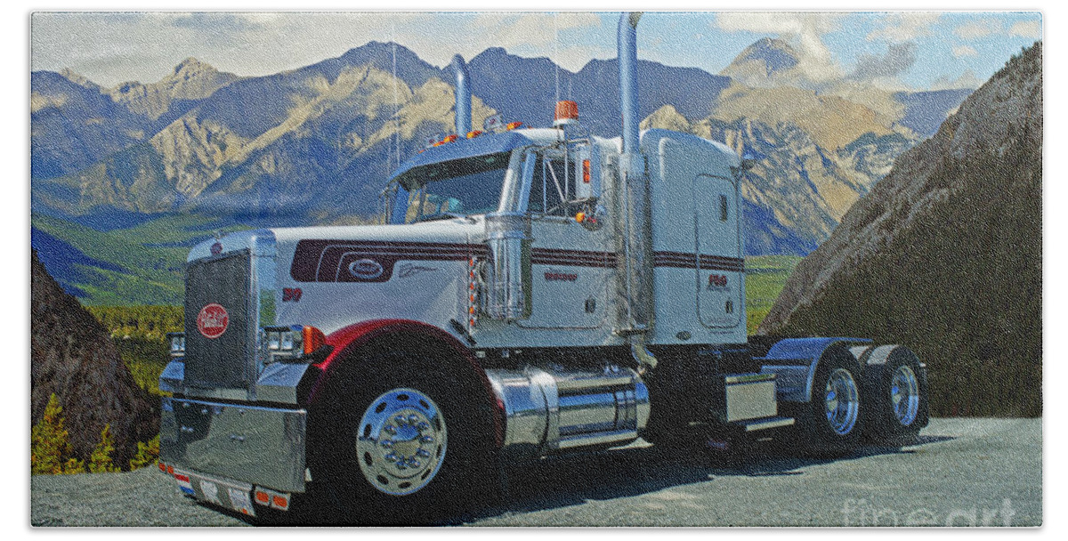 Trucks Hand Towel featuring the photograph Peterbilt and Banaff National Park by Randy Harris