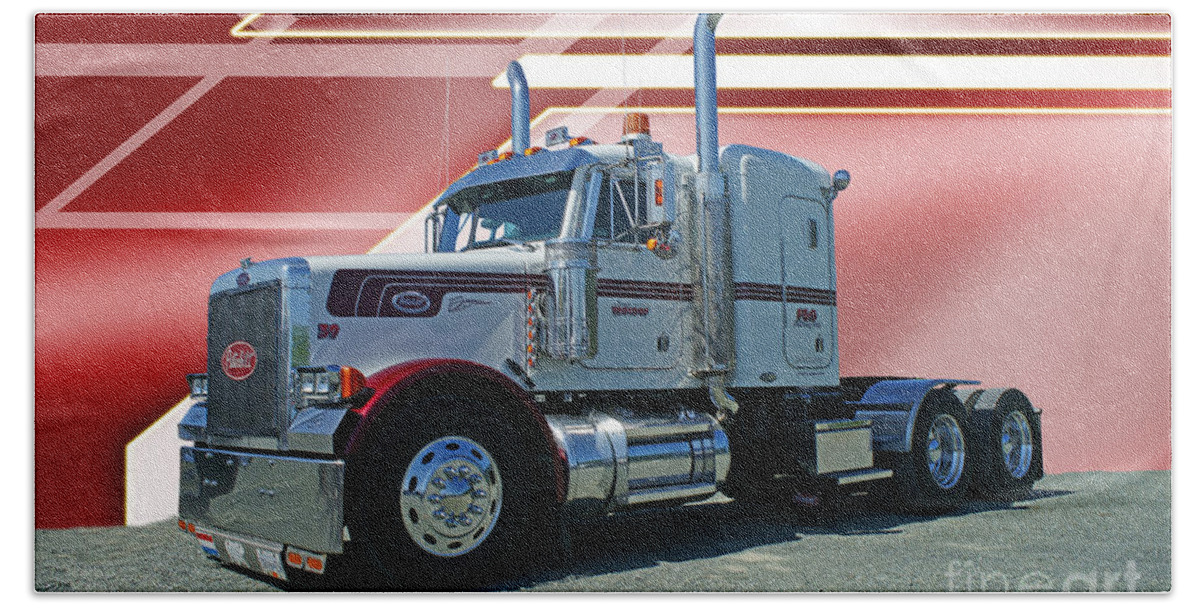 Trucks Bath Towel featuring the photograph Peterbilt with Burgundy Abstract by Randy Harris