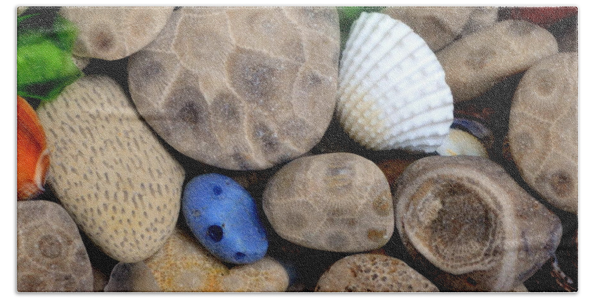 Square Bath Towel featuring the photograph Petoskey Stones V by Michelle Calkins