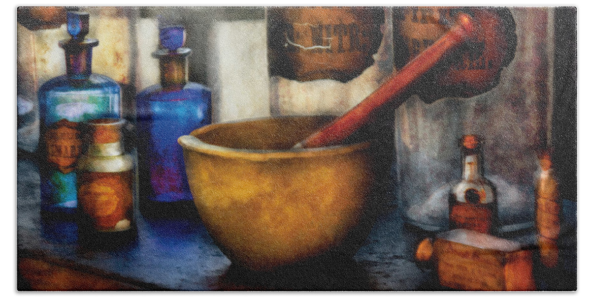 Savad Bath Sheet featuring the photograph Pharmacist - Mortar and Pestle by Mike Savad