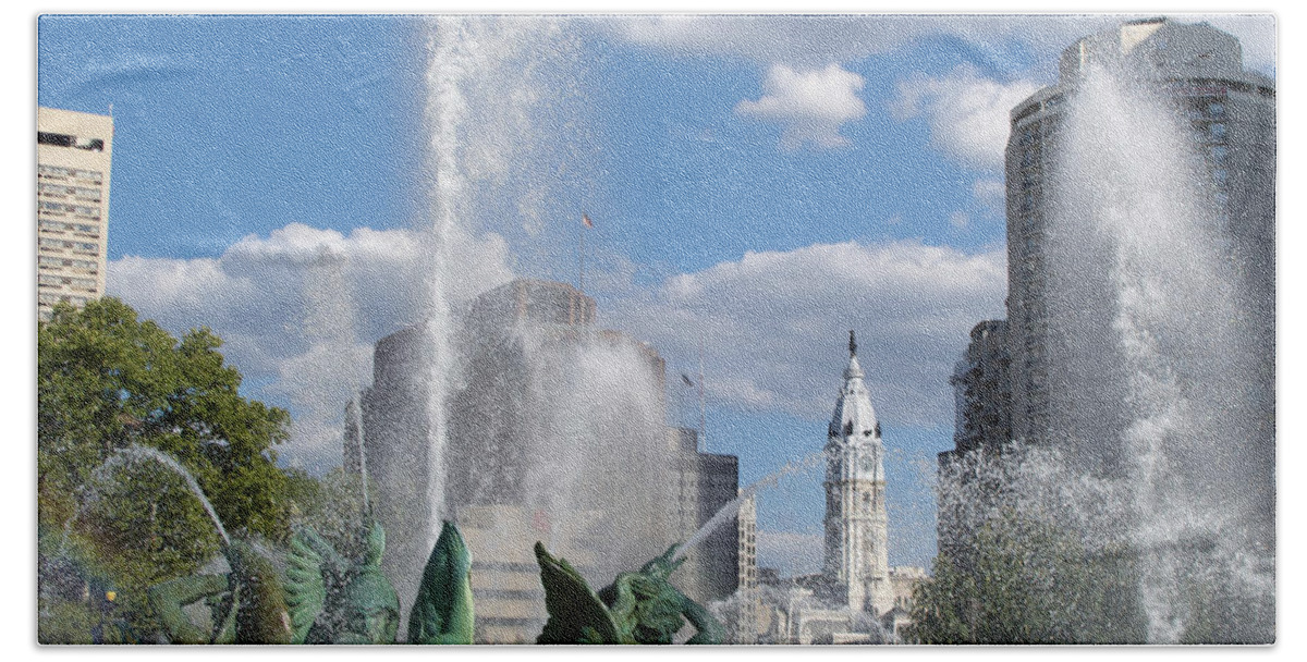 Philadelphia Bath Sheet featuring the photograph Philadelphia Fountain View by Ann Horn