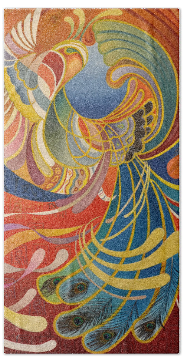 Phoenix Hand Towel featuring the painting Phoenix by Ousama Lazkani