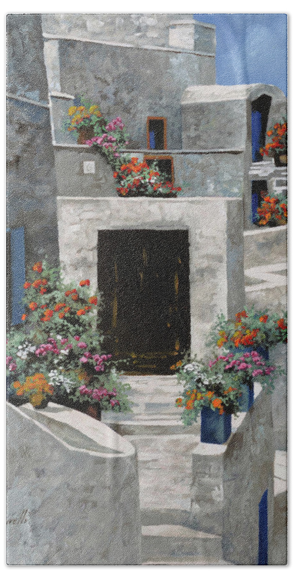 Landscape Hand Towel featuring the painting alcune piccole case di Grecia by Guido Borelli