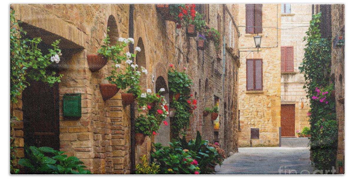 Europe Bath Sheet featuring the photograph Pienza Street by Inge Johnsson