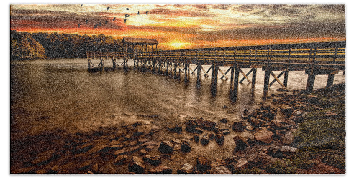 Pier Hand Towel featuring the photograph Pier at Smith Mountain Lake by Joshua Minso
