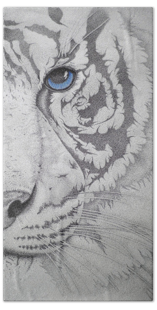  Tigers Paintings Bath Towel featuring the drawing Piercing II by Mayhem Mediums