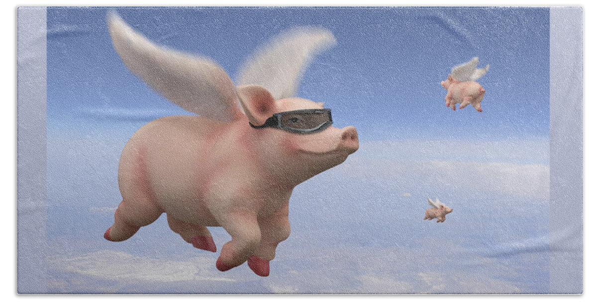 Pigs Fly Hand Towel featuring the photograph Pigs Fly by Mike McGlothlen