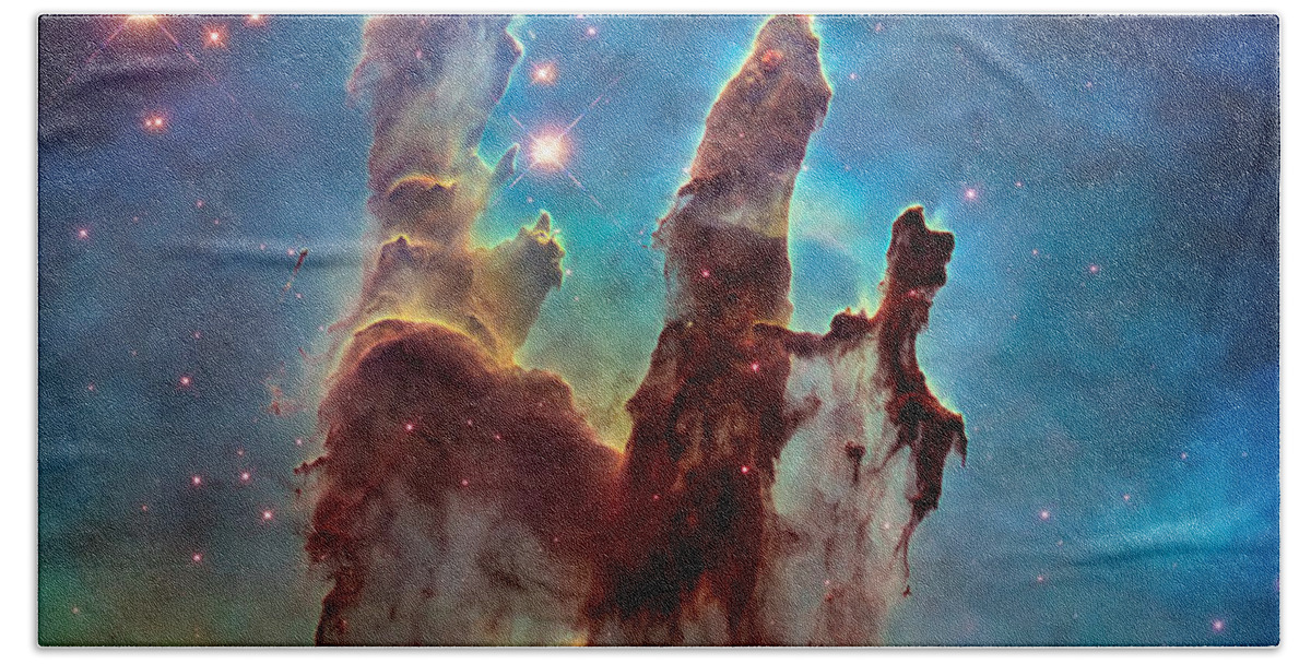 Pillars Of Creation Bath Sheet featuring the photograph Pillars of Creation in High Definition - Eagle Nebula by Jennifer Rondinelli Reilly - Fine Art Photography