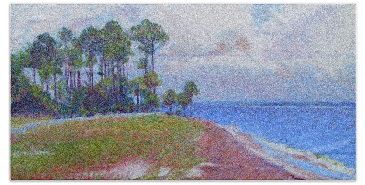 Dune Hand Towel featuring the painting Pine Island Beach by Candace Lovely