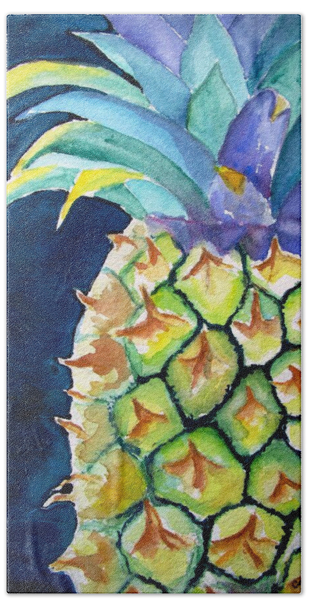Pineapple Bath Towel featuring the painting Pineapple #1 by Carlin Blahnik CarlinArtWatercolor