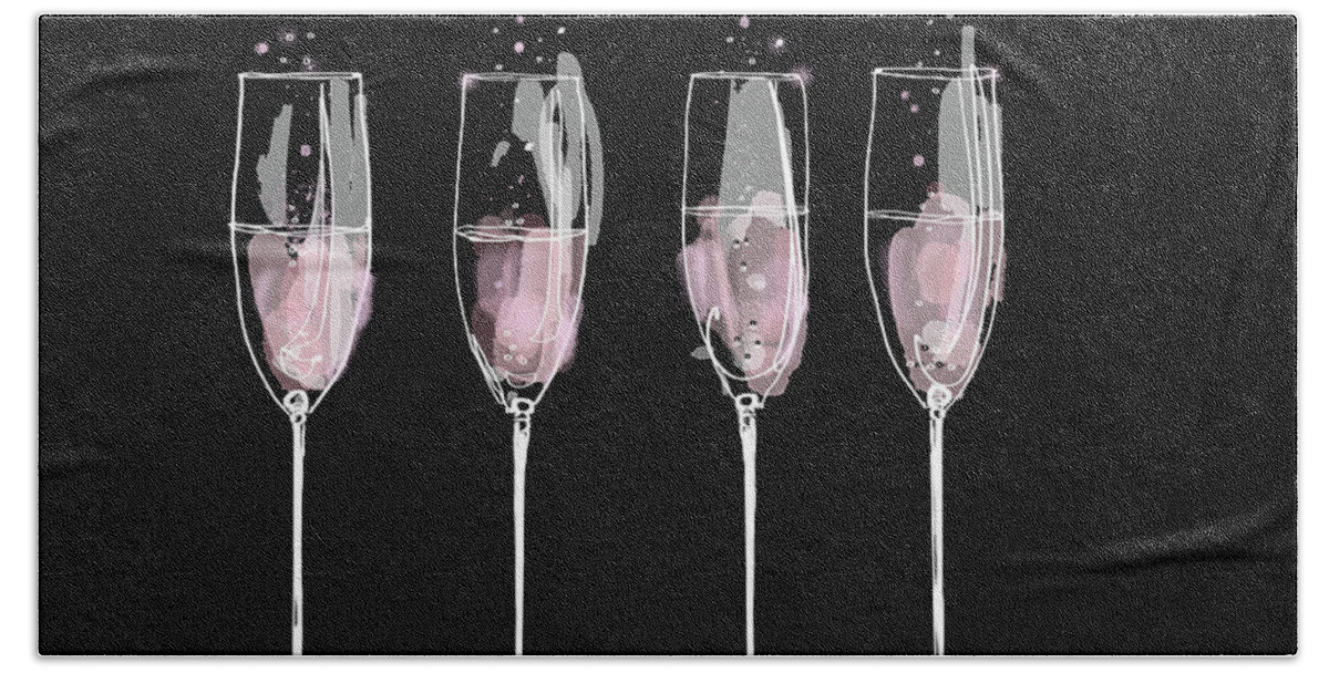 Alcohol Bath Towel featuring the photograph Pink Champagne Flutes In A Row by Ikon Ikon Images