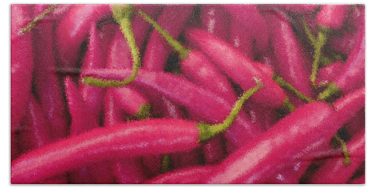 Pink Bath Towel featuring the painting Pink Chili Peppers by Bruce Nutting