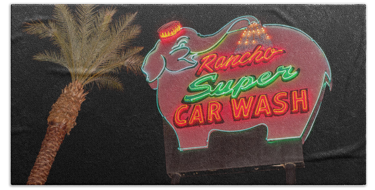 Pink Elephant Hand Towel featuring the photograph Pink Elephant Car Wash 36 X 24 by Scott Campbell