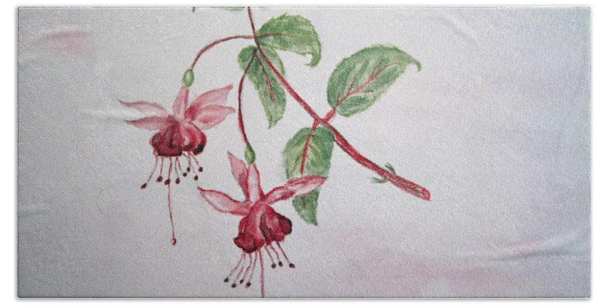 Floral Hand Towel featuring the painting Pink Fuchsia's by Elvira Ingram