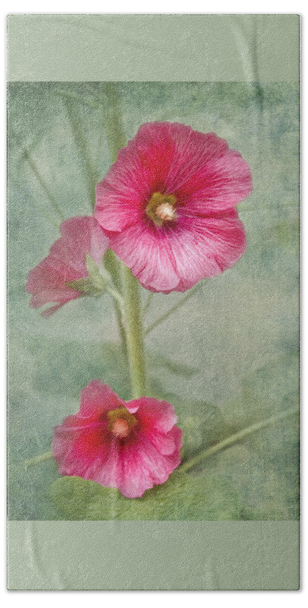 Hollyhock Hand Towel featuring the photograph Pink Hollyhocks by Lena Auxier