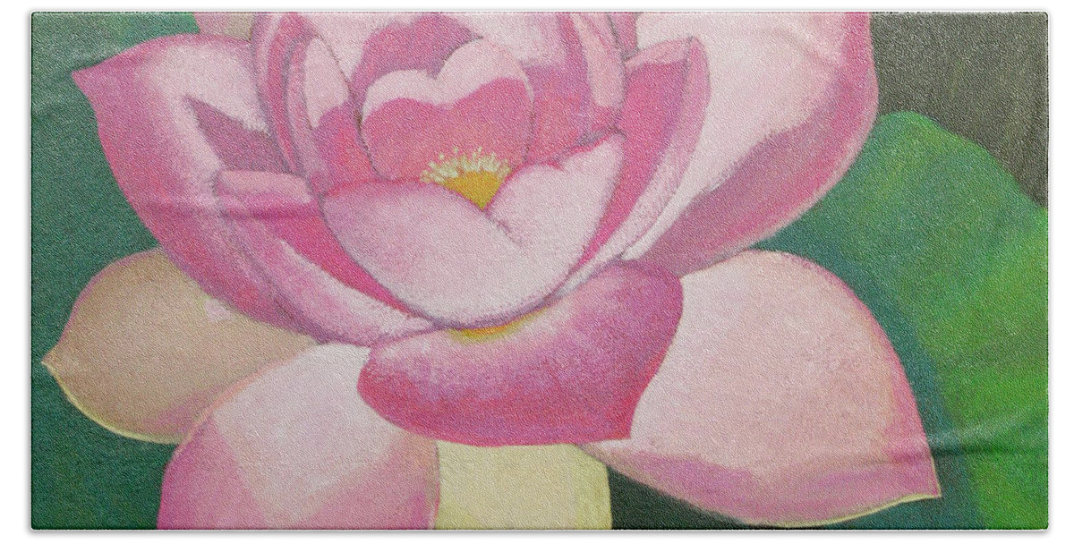 Lily Hand Towel featuring the painting Pink Lily by Don Morgan