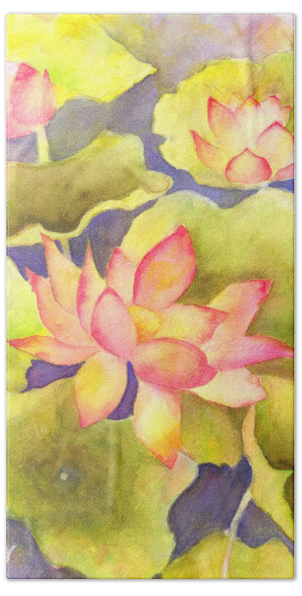 Watercolor Paintings Hand Towel featuring the painting Pink Lotus by Kelly Perez