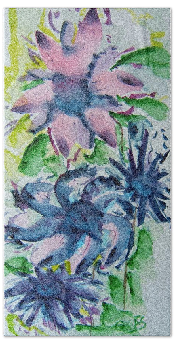 Flower Hand Towel featuring the painting Pink Purple Floral by Elaine Duras