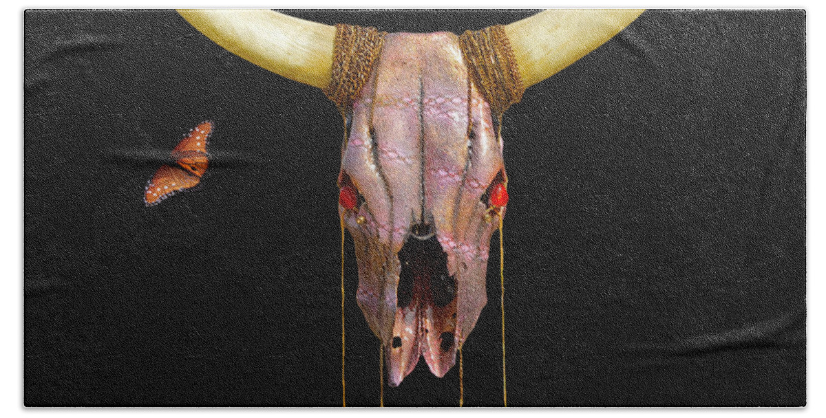  Pink Skulls Art Mixed Media Bath Towel featuring the mixed media Pink Ribbons by Mayhem Mediums
