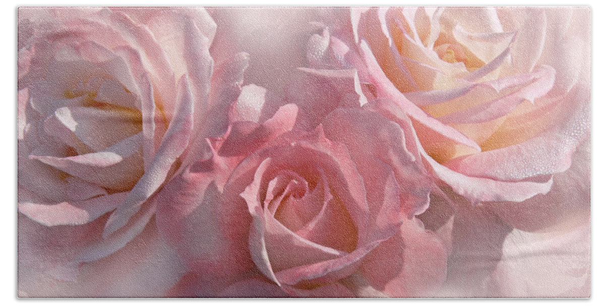 Rose Hand Towel featuring the photograph Pink Roses in the Mist by Jennie Marie Schell