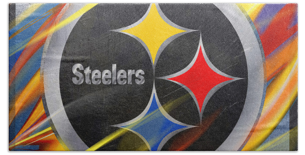 Pittsburgh Bath Sheet featuring the painting Pittsburgh Steelers Football by Tony Rubino