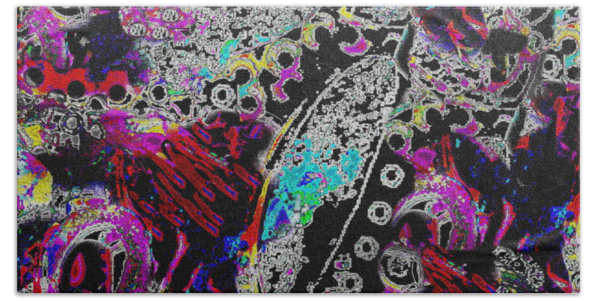 Wild Patterns Reminiscent Of Underwater Scenes .colorful Contemporary Abstract Expressionist Hand Towel featuring the digital art Pixel paisley by Priscilla Batzell Expressionist Art Studio Gallery