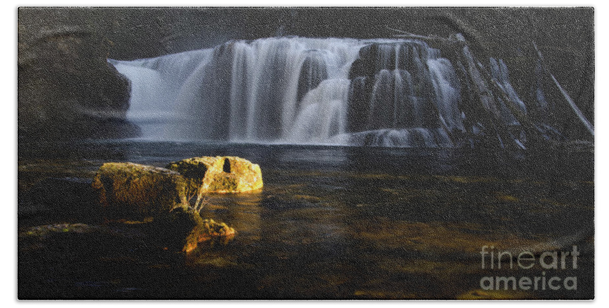 Lewis Falls Waterfalls Of Washington Hand Towel featuring the photograph Place Of Awe Lower Lewis Falls Washington 3 by Bob Christopher