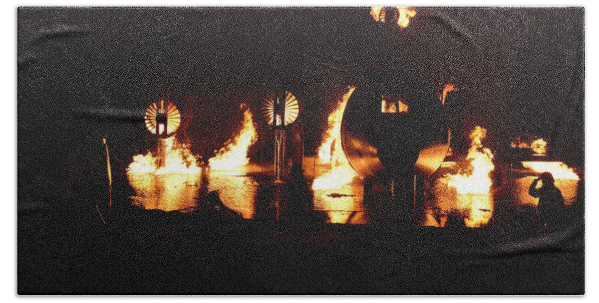 Fire Hand Towel featuring the photograph Plane ablaze by Aaron Martens