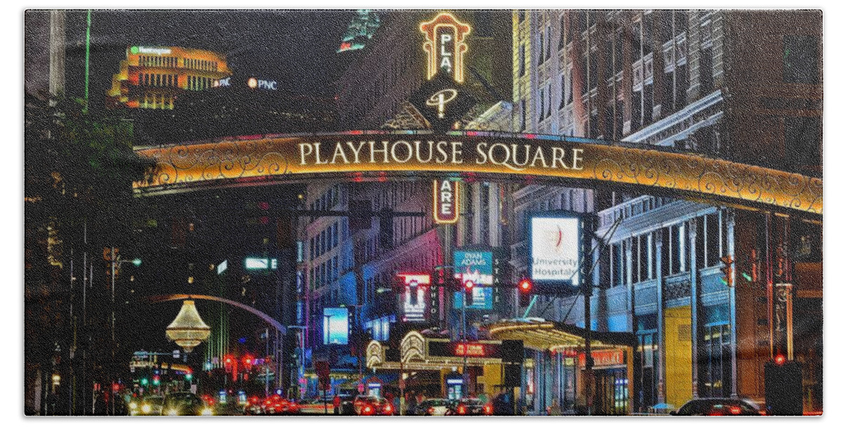Cleveland Hand Towel featuring the photograph Playhouse Square by Frozen in Time Fine Art Photography