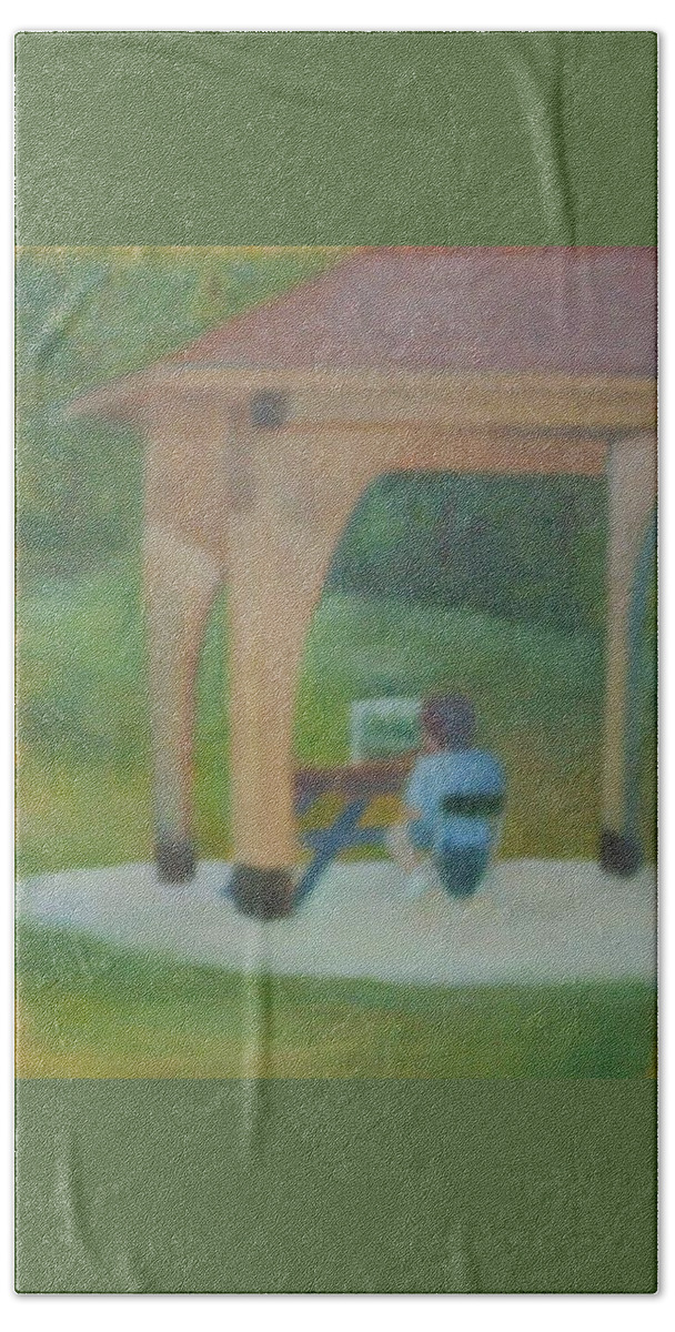 Plein Aire Bath Sheet featuring the painting Plein Aire at Park by Sheila Mashaw