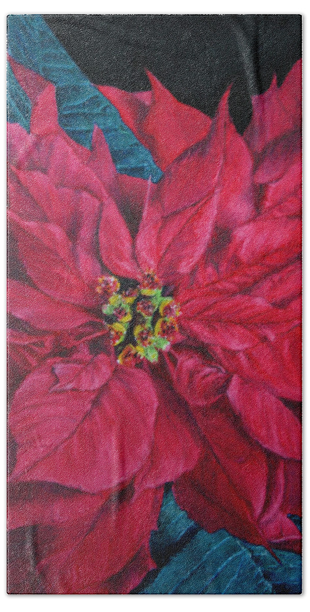 Poinsettia Hand Towel featuring the painting Poinsettia II Painting by Marna Edwards Flavell