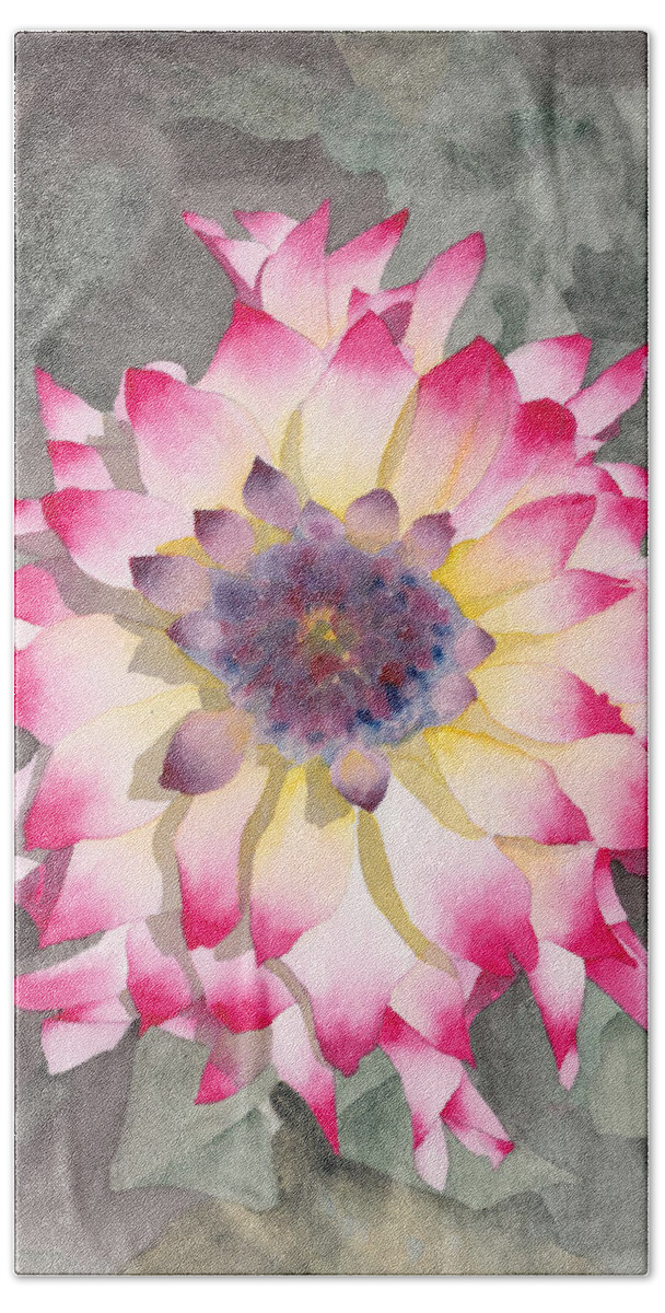 Watercolor Bath Towel featuring the painting Point Defiance Dahlia Two by Ken Powers