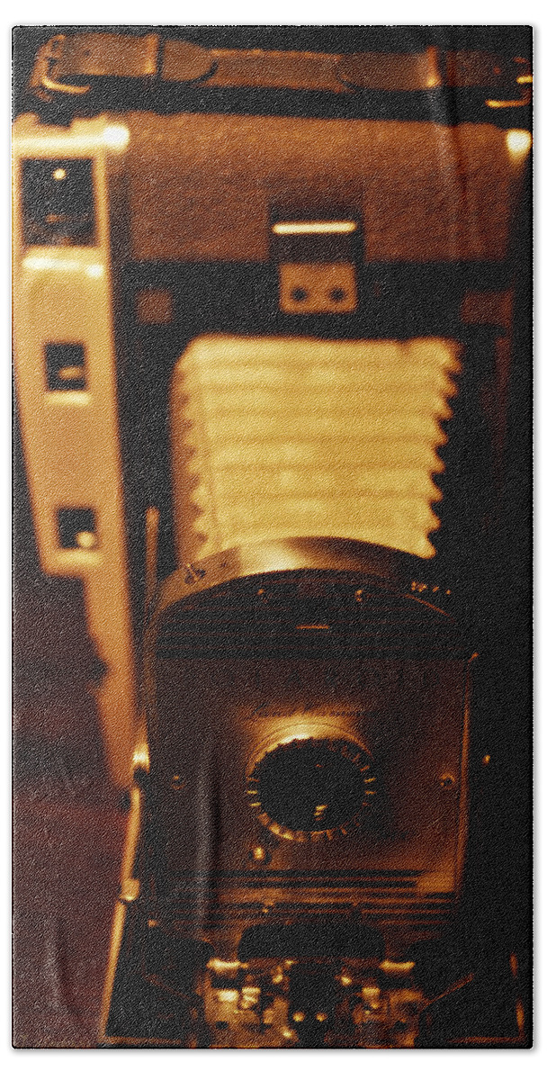 Cameras Hand Towel featuring the photograph Polaroid Vintage Land Camera by Joseph Hedaya
