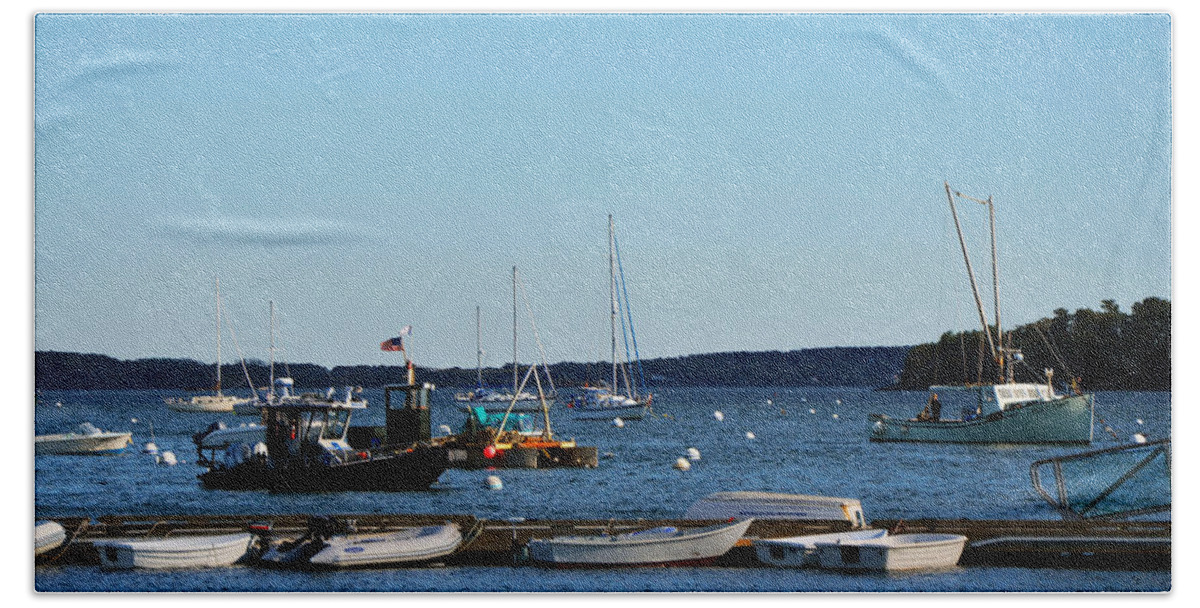 Police Bath Towel featuring the photograph Police Launch in Harbor Portland Maine by Maureen E Ritter