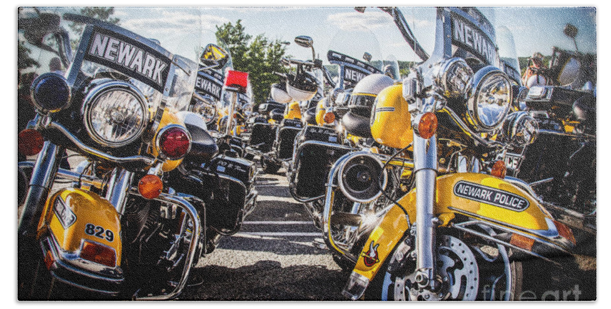 Motorcycles Hand Towel featuring the photograph Police Motorcycle Lineup by Eleanor Abramson
