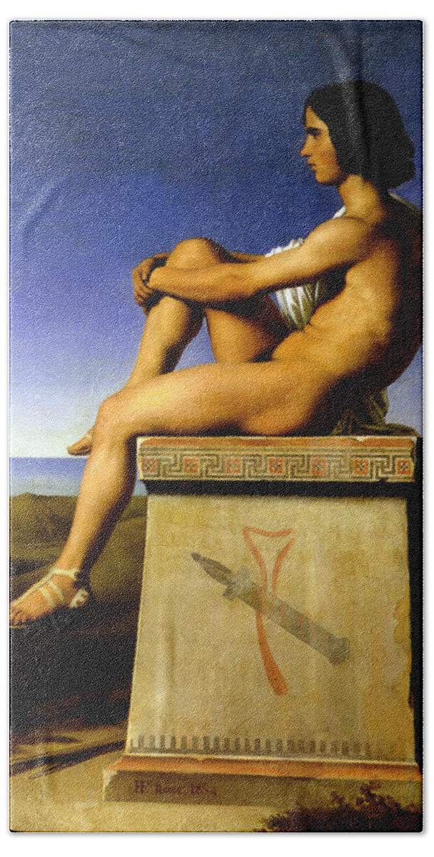 Hippolyte Flandrin Bath Towel featuring the painting Polites by Hippolyte Flandrin