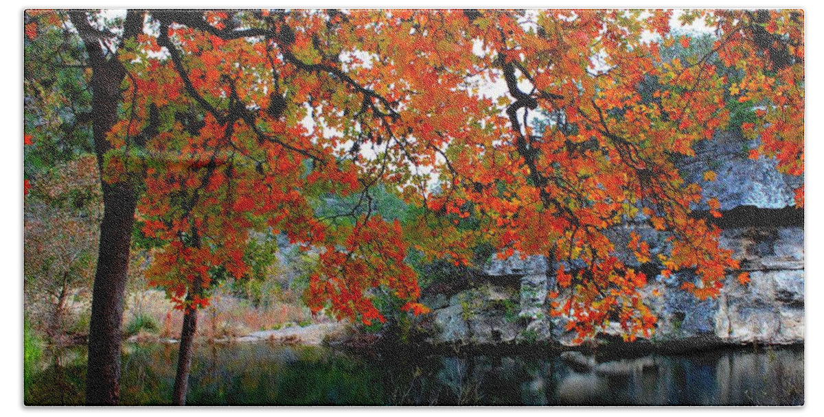 Pond Bath Towel featuring the photograph Fall at Lost Maples State Natural Area by Michael Tidwell