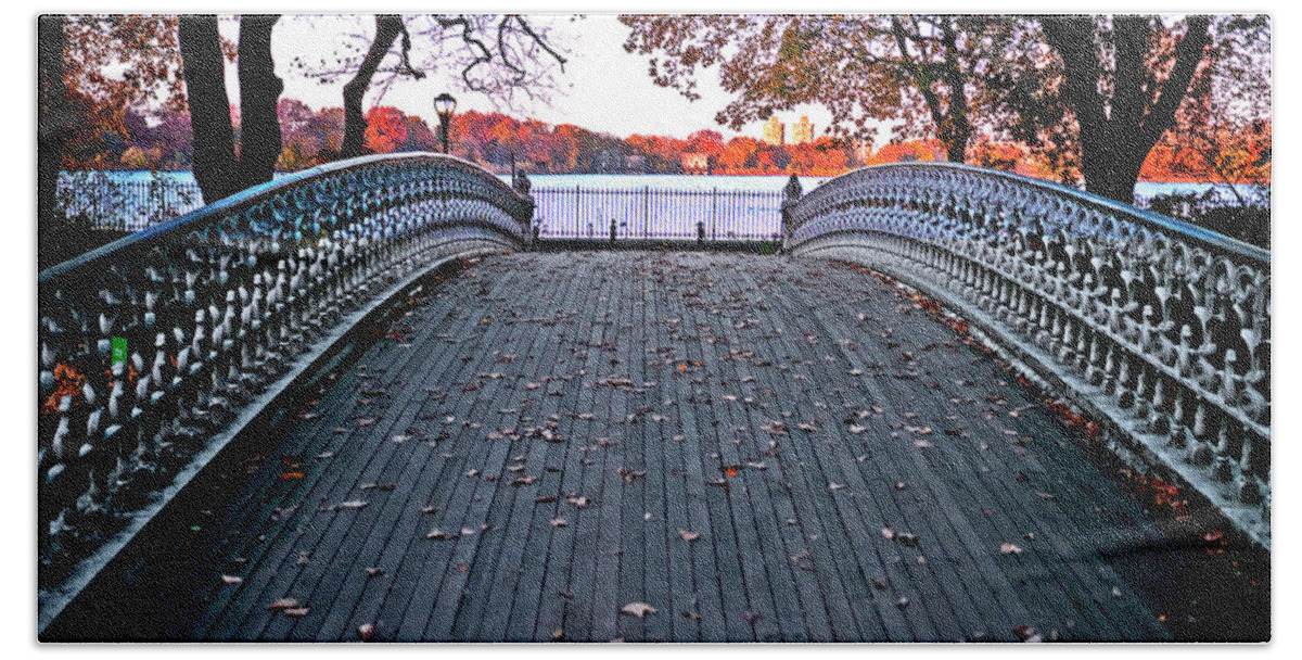 Central Park Hand Towel featuring the photograph Pond Footbridge by S Paul Sahm