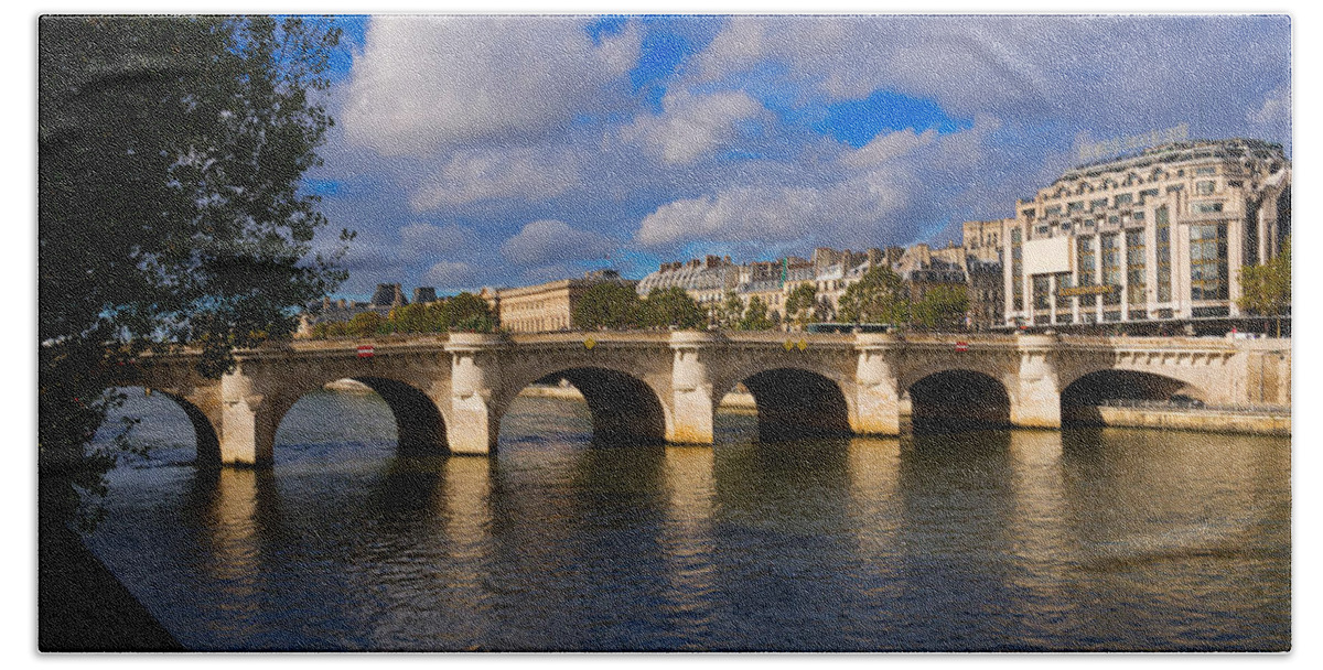 Pont Neuf Hand Towel featuring the photograph Pont Neuf over the Seine River Paris by Louise Heusinkveld