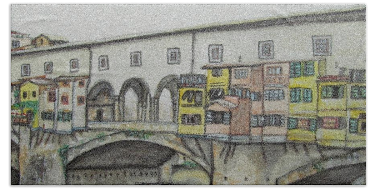 Watercolour Paintings Bath Towel featuring the painting Ponte Vecchio Florence Italy by Malinda Prud'homme