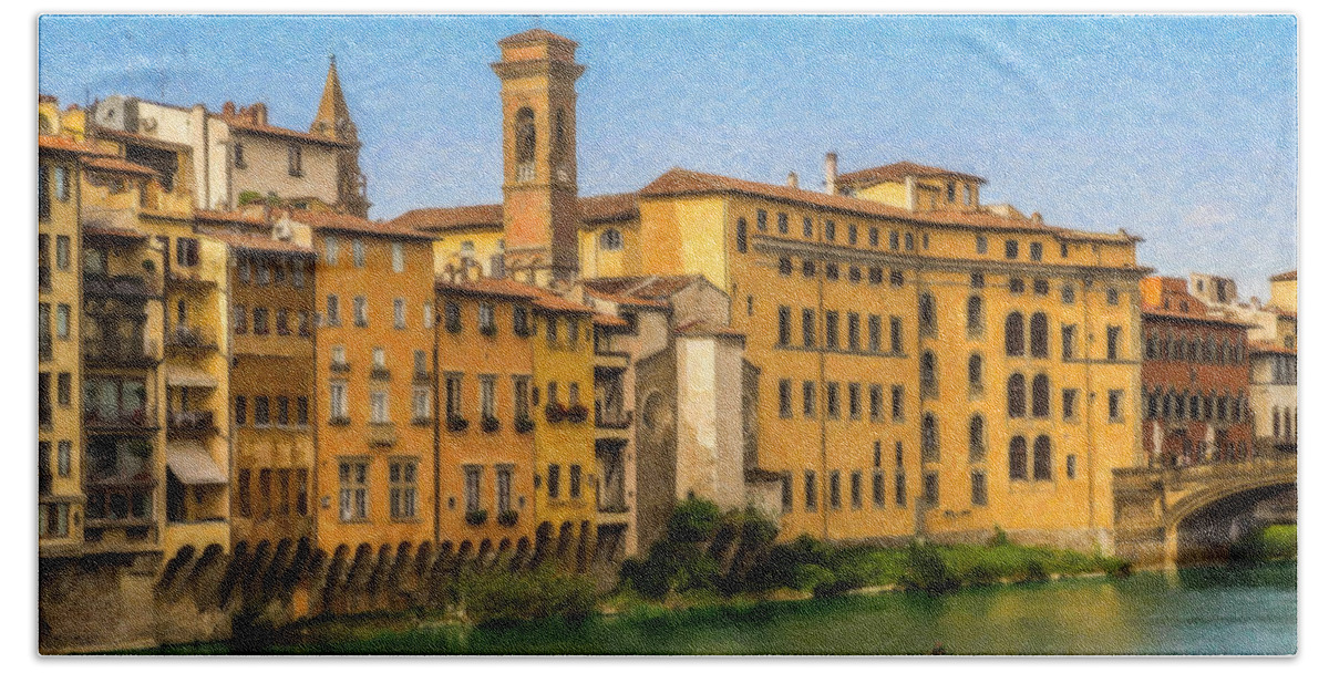 Ponte Bath Towel featuring the painting Ponte Vecchio Itl3304 by Dean Wittle