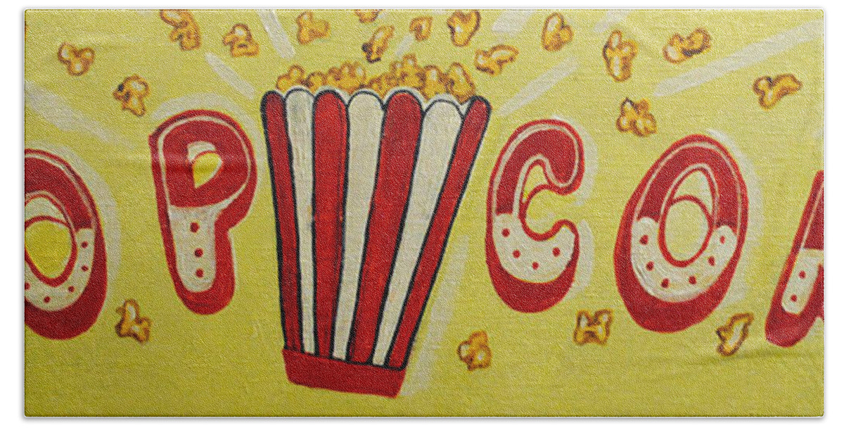 Pop Corn Bath Towel featuring the painting Pop it Up by Patricia Arroyo