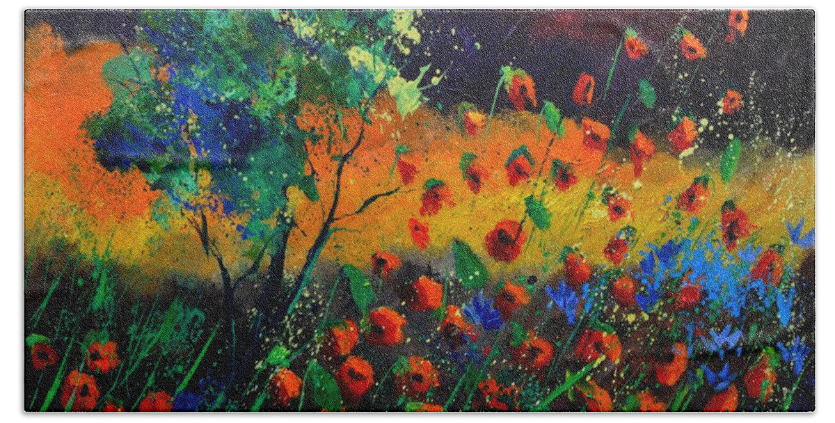 Landscape Bath Sheet featuring the painting Poppies 774111 by Pol Ledent