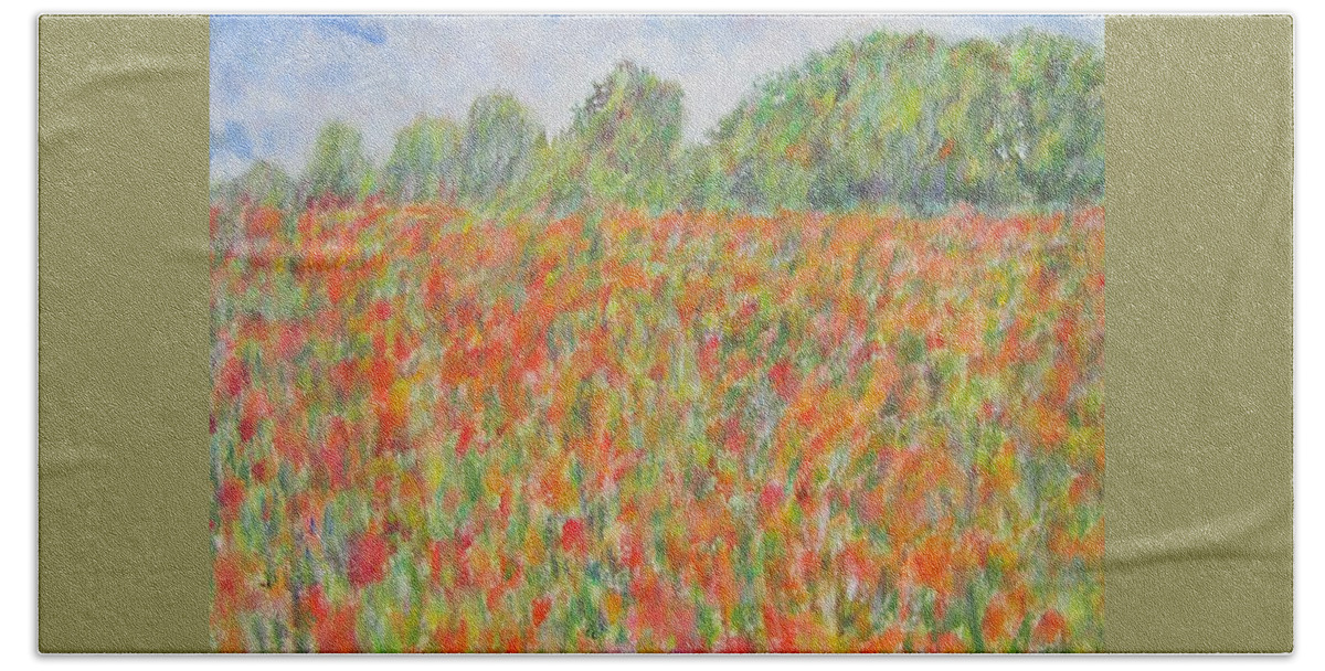 Impressionism Bath Towel featuring the painting Poppies in a Field in Afghanistan by Glenda Crigger