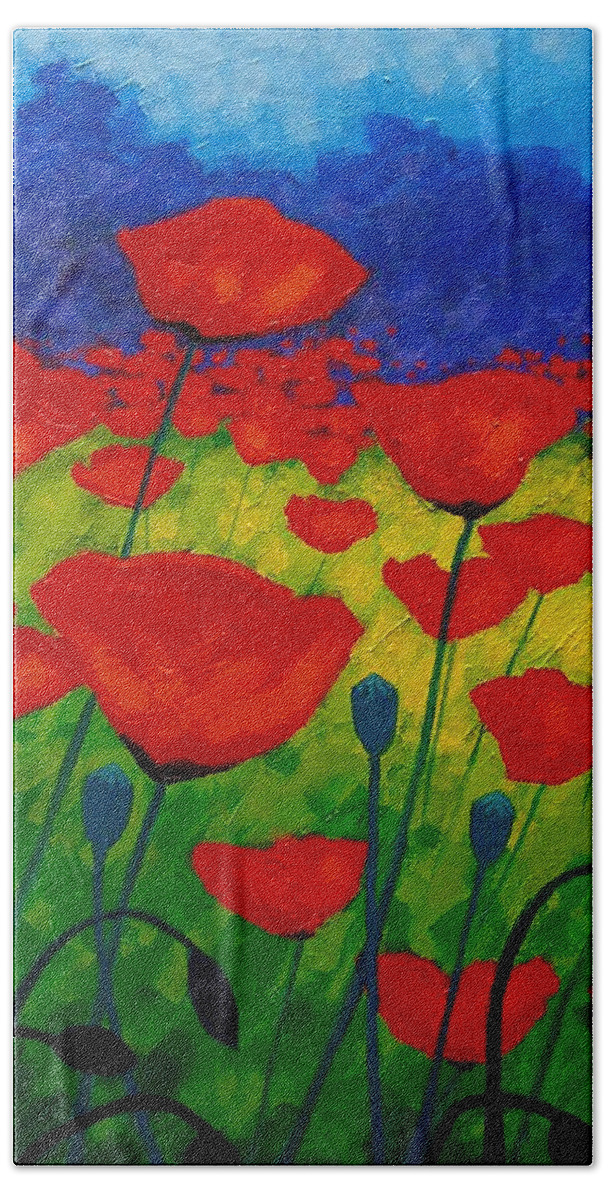 Poppies Hand Towel featuring the painting Poppy Corner II by John Nolan