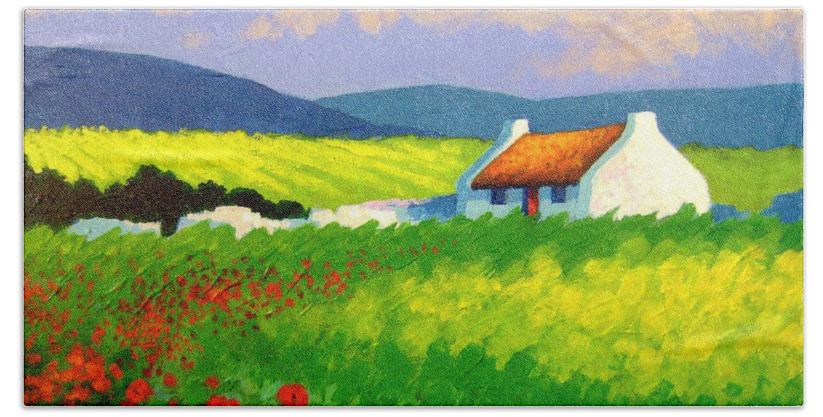 Ireland Hand Towel featuring the painting Poppy Field - Ireland by John Nolan