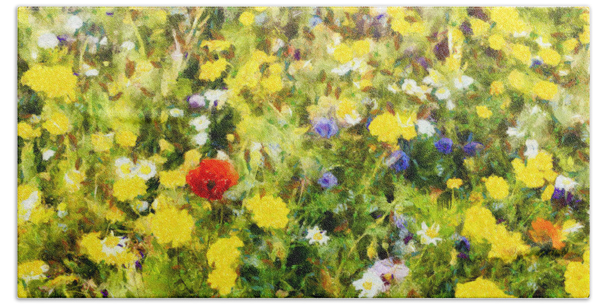 Poppy Bath Towel featuring the photograph Poppy in wildflowers by Nigel R Bell