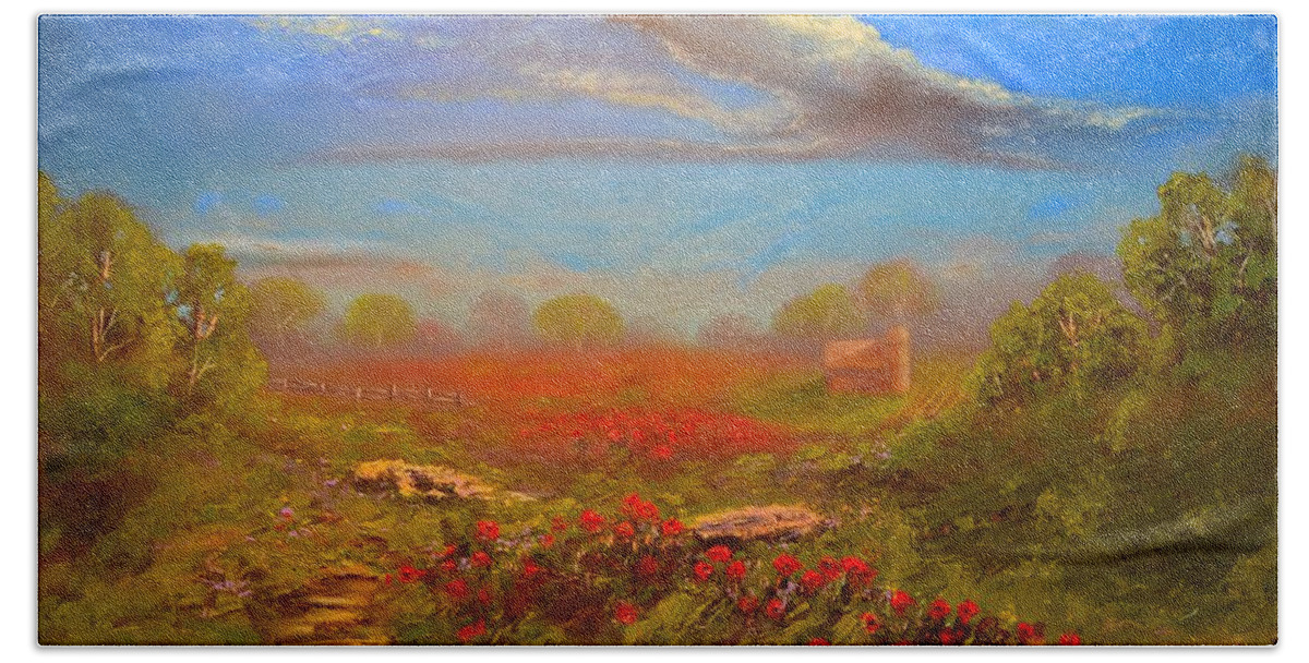 Landscape Bath Towel featuring the photograph Poppy Morning by Michael Mrozik