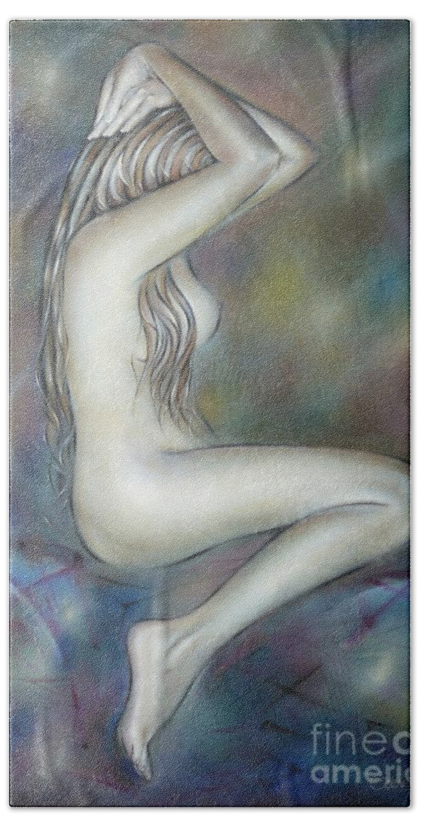 Nude Bath Towel featuring the painting Porcelain Nude 080810 by Selena Boron